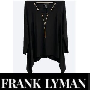 🇨🇦 Frank Lyman Elegant Black Women's Top With Gold Tone Chain Accents 💖 Size 14